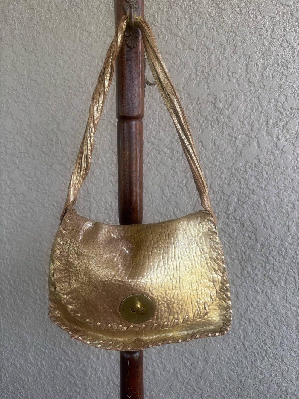 All You Need Comes With Me Metallic Gold Shoulder Bag with Twist-Lock Closure